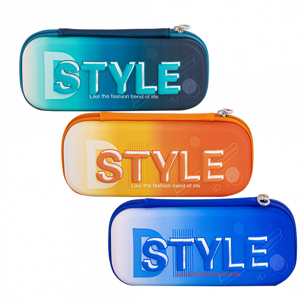 Пенал - косметичка Alingar, EVA, молния, 1 откидная планка, карман сетка, объемный рисунок, 80 х 210 мм, "STYLE", микс (бирюзовый, оранж, синий)