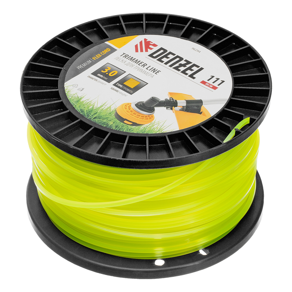 Леска для триммера квадрат, 3,0мм х 111м, на DIN катушке FLEX CORD Denzel