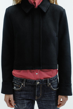 ZARA КУРТКА ИЗ СМЕСОВОЙ ШЕРСТИ С КАРМАНАМИ, ЧЕРНЫЙ