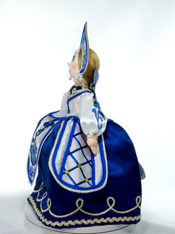 Кукла Потешного промысла мягконабивная Баба на чайник в стиле Гжель