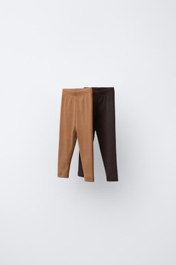 ZARA НАБОР ИЗ ДВУХ ОДНОТОННЫХ ЛЕГИНСОВ, КАРАМЕЛЬНЫЙ