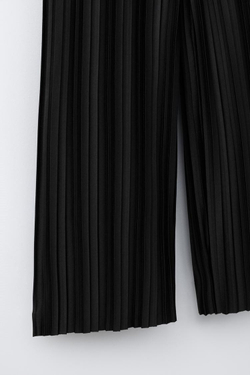 ZARA ПЛИССИРОВАННЫЕ БРЮКИ WIDE LEG, ЧЕРНЫЙ