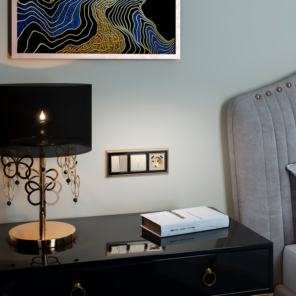 Выключатель одноклавишный с подсветкой (шампань рифленый)