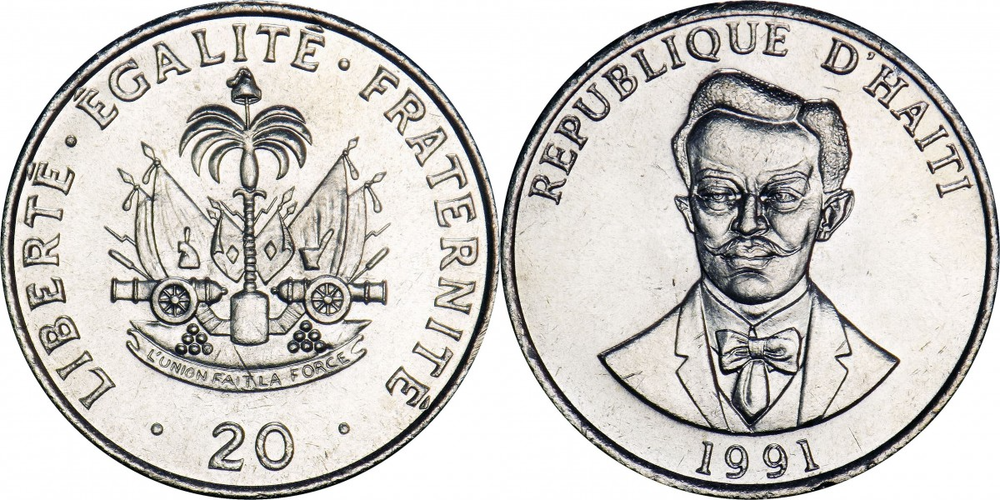 Гаити 20 сантимов, 1986 - 1991 Шарлемань Перальт XF
