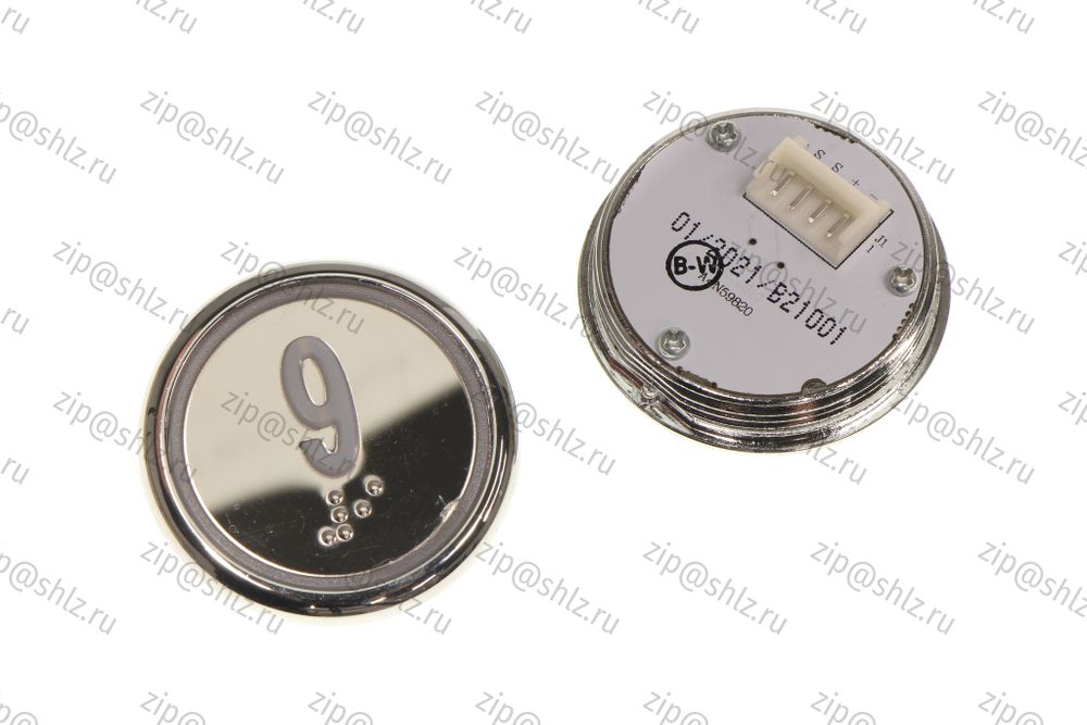 Кнопка (кнопочный модуль) BBP-R550-MRWM-S-W-09-C &quot;9 этаж&quot;, круглая, статическая белая подсветка, с кодом Брайля.