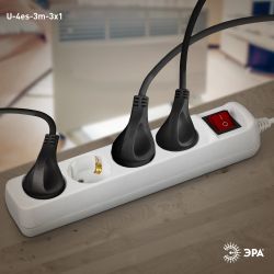 Удлинитель электрический ЭРА U-4es-3m-3x1 с заземлением с выключателем 4 розетки 3м ПВС 3x1мм2 16А | Бытовые удлинители