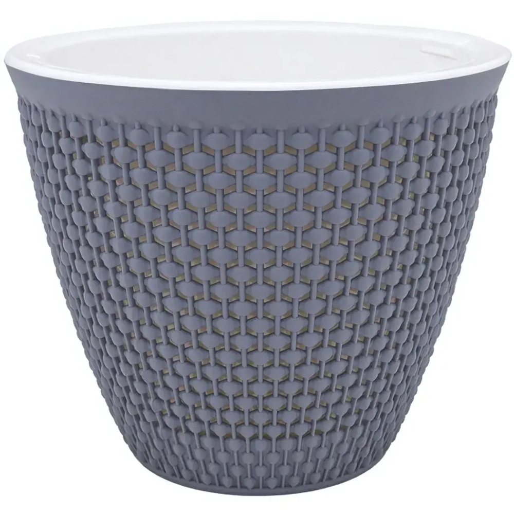 Кашпо для цветов пластиковое 1,6л d-16 см «Ротанг» Серый