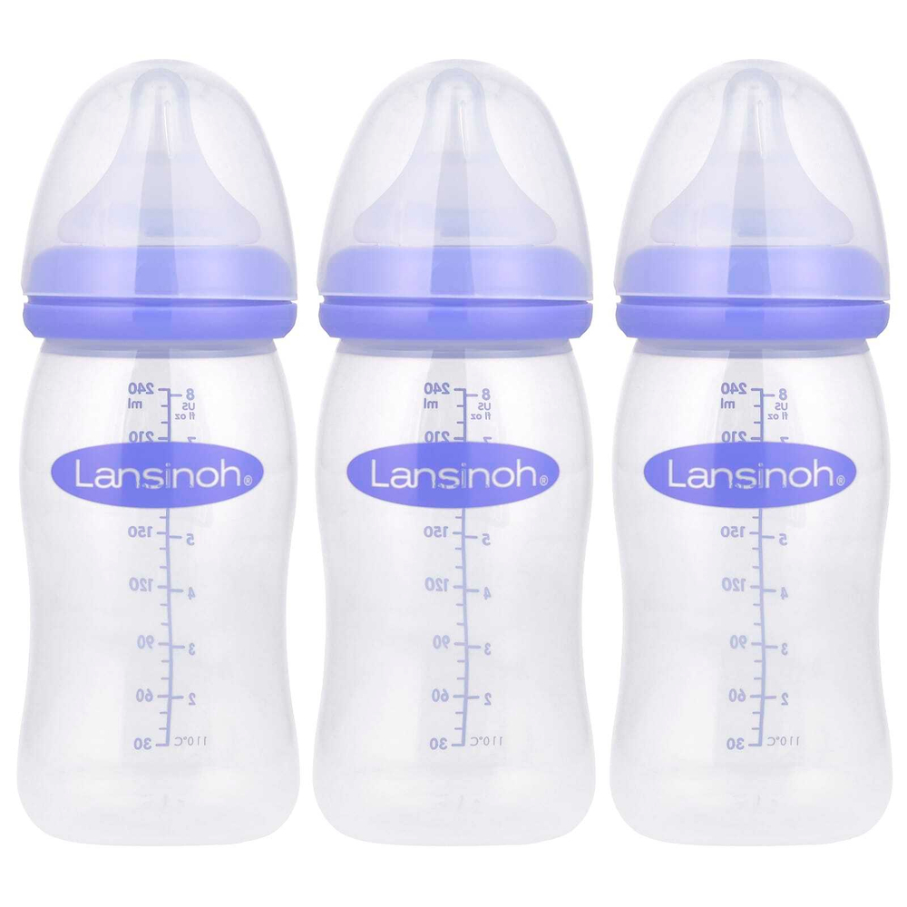 Lansinoh, NaturalWave, бутылочки для кормления грудным молоком с соской, средний поток, 3 бутылочки по 240 мл (8 унций)