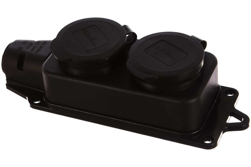 Колодка UNIVersal 2 розетки однофазная с заглушками с заземляющими контактами(каучук)1027