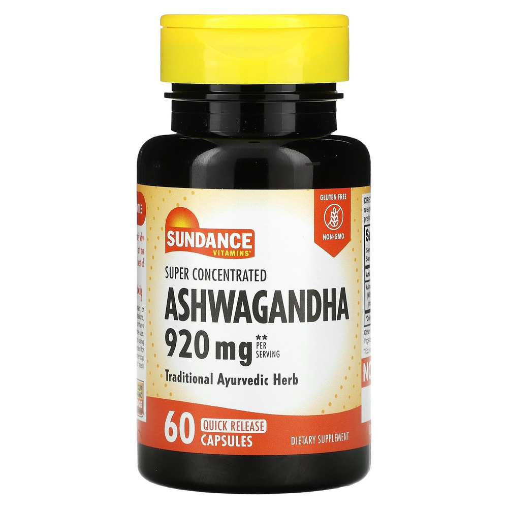 Sundance Vitamins, суперконцентрированная ашваганда, 60 капсул с быстрым высвобождением (460 мг в 1 капсуле)