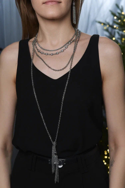 Колье "Богема" с цирконами, оттенок серебро