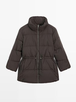 Massimo Dutti Пуховик с эластичным поясом и водоотталкивающей пропиткой, кротово-коричневый