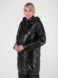 Кожаная куртка демисезонная с капюшоном длинная