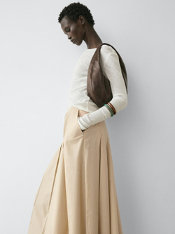 Massimo Dutti Хлопковая юбка миди со складками, песочный