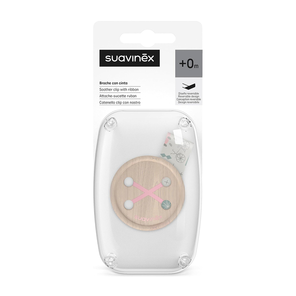 Клипса с лентой для пустышки Suavinex Walk розовый