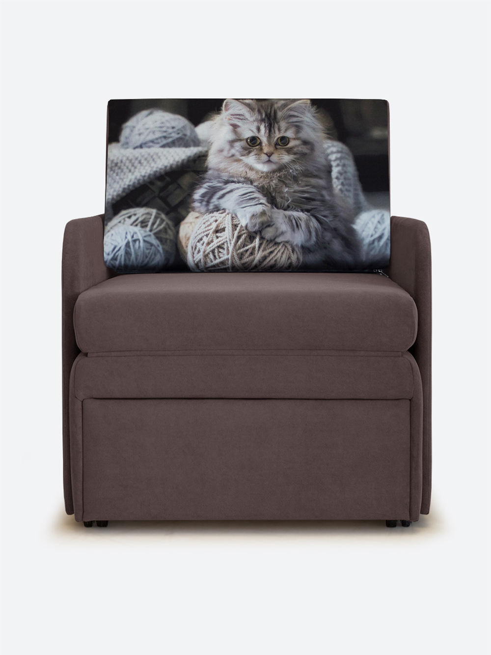 Кресло-кровать "Миник" с подлокотниками Dream Chocolate купон Котенок в клубках