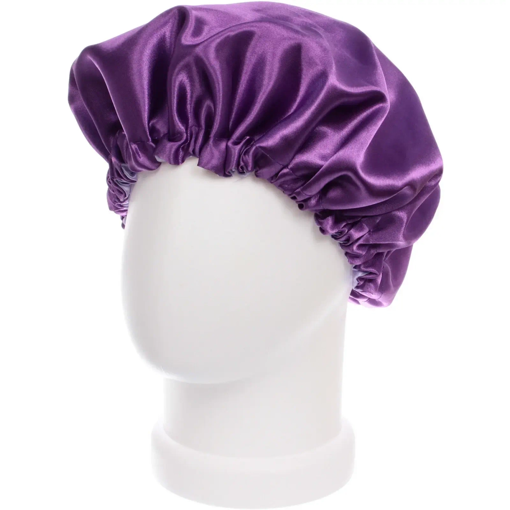 Шапочка атласная косметическая для сна и укладки волос «KLEVER», двухсторонняя, цвет пурпурная ночь, 58р