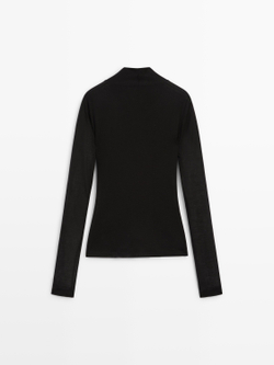 Massimo Dutti Топ внахлест из лиоцелла и шерсти, черный