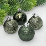 Новогодние шары 5 см (набор 4 шт) «Микс фактур», изумруд