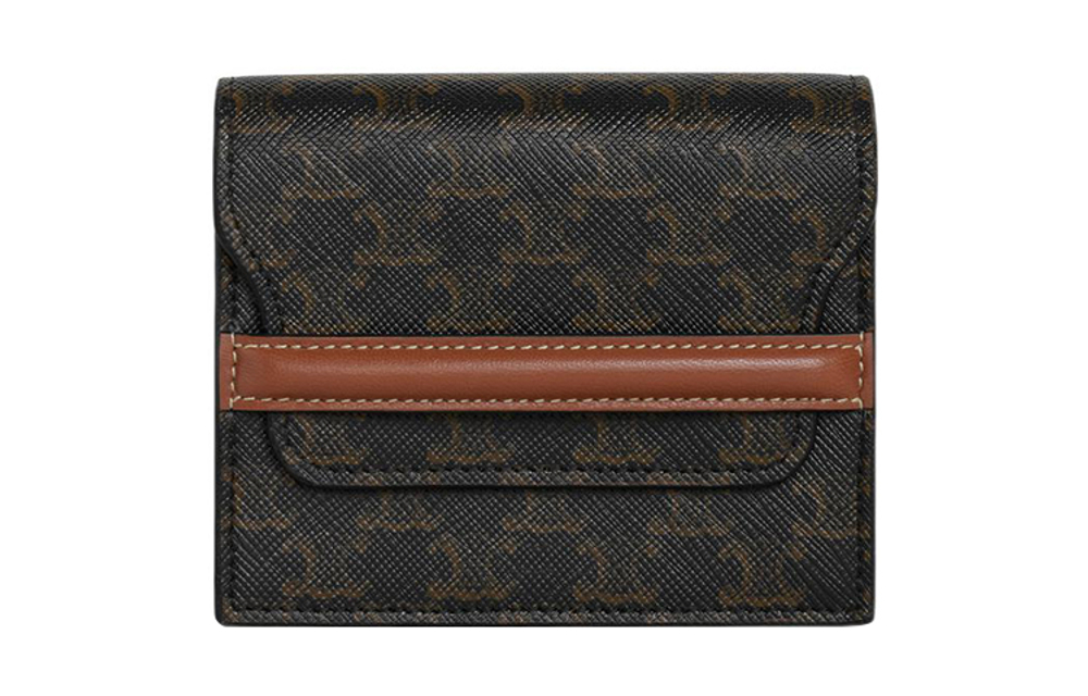 CELINE Triomphe Triumph Gate Suede With Leather With Synthetic Leather Business Card Holder, Wallet Men"s Tawny