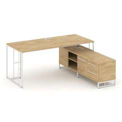 Rift Direct Стол руководителя на опорной тумбой RF.SRT-25 (R) Тиквуд Светлый/Металл Белый/Белый Ручк