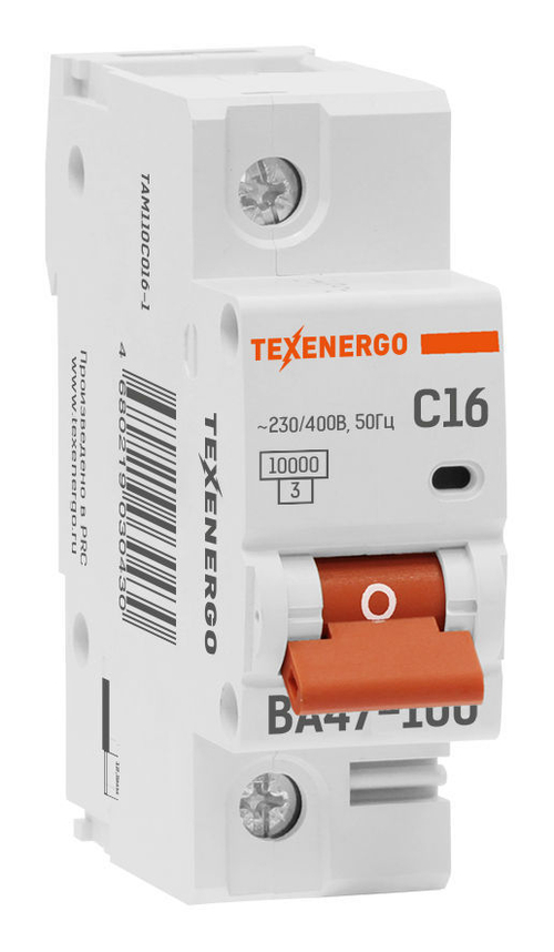 Автоматический выключатель ВА47-100 1п 16А 10кА Texenergo хар-ка С