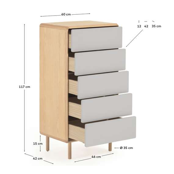 Комод Anielle из массива и шпона ясеня с тремя ящиками 60 x 117 см