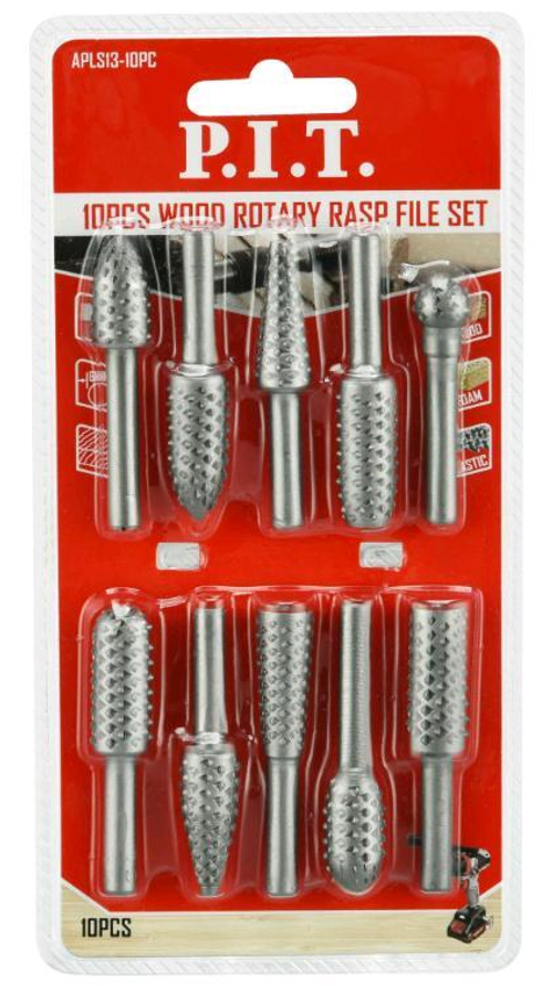 Набор шарошек стальных по дереву 10шт хвостовик 6 мм(APLS13-10PC) P.I.T.