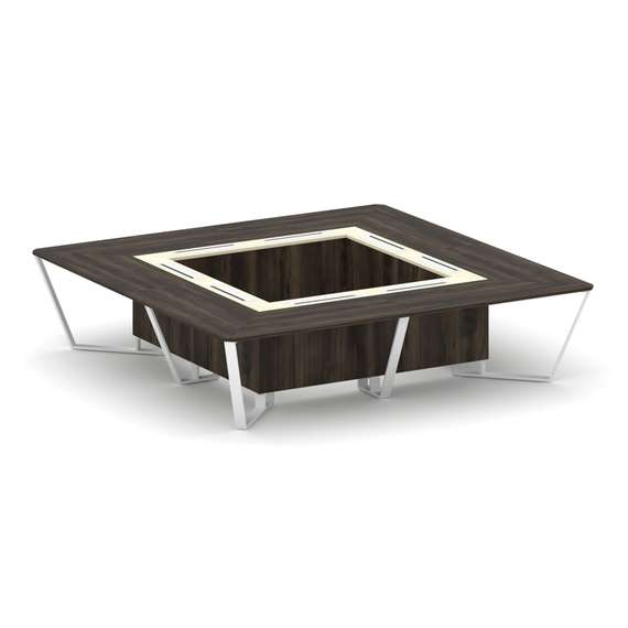 Steel Meet Стол переговорный квадратный KMK-PR.B.SP-16K Дуб Мали/Ваниль Глянец/Металл Белый 3200*320