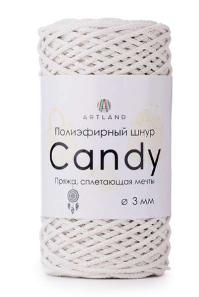 Полиэфирный шнур Candy 3 мм, 200 гр, 100м, 100% полиэфир, белый