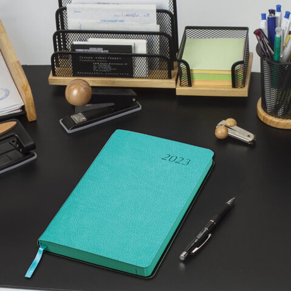 Ежедневник датированный 2023 А5 138x213 мм BRAUBERG "Stylish", под кожу, бирюзовый, 114071