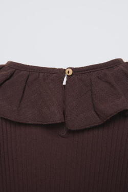 ZARA КОМБИНИРОВАННАЯ ФУТБОЛКА ИЗ ТРИКОТАЖА В РУБЧИК, ШОКОЛАДНЫЙ