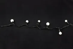 Светодиодная нить шарики 10 м., 220V, 100 теплых белых LED ламп, диаметр шариков 2*1,6*1*1,4 см., черный провод, Winner Light (ww.01.5В.100+Mixball)