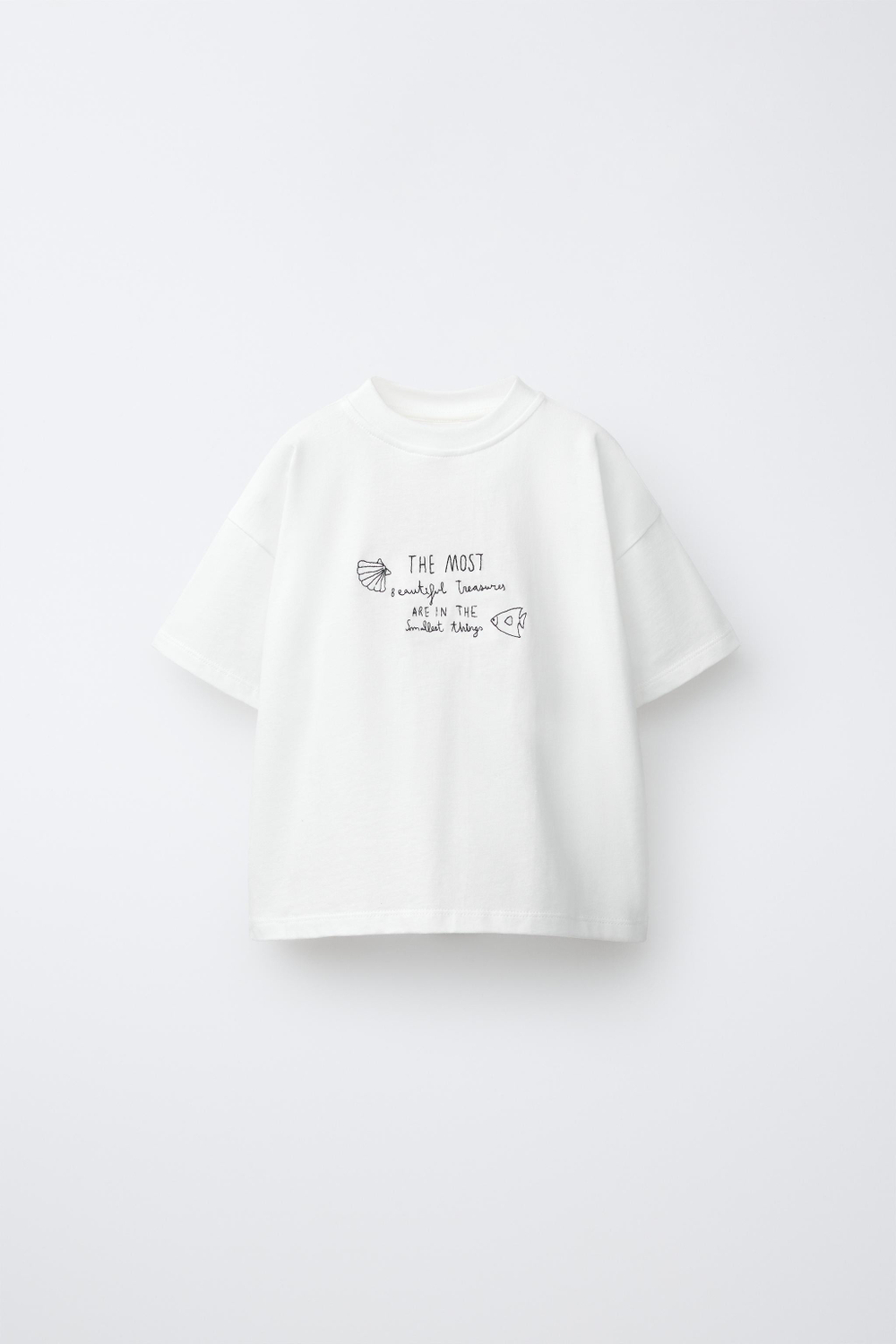 ZARA ФУТБОЛКА С ВЫШИТОЙ НАДПИСЬЮ, БЕЛЫЙ