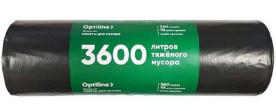 Мешки для мусора 360 л. Optiline Премиум ПВД, 110х140 см, 60 мкм, черные, в рулоне 10 штук