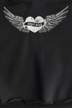 H&M Укороченная толстовка с капюшоном и принтом, черный