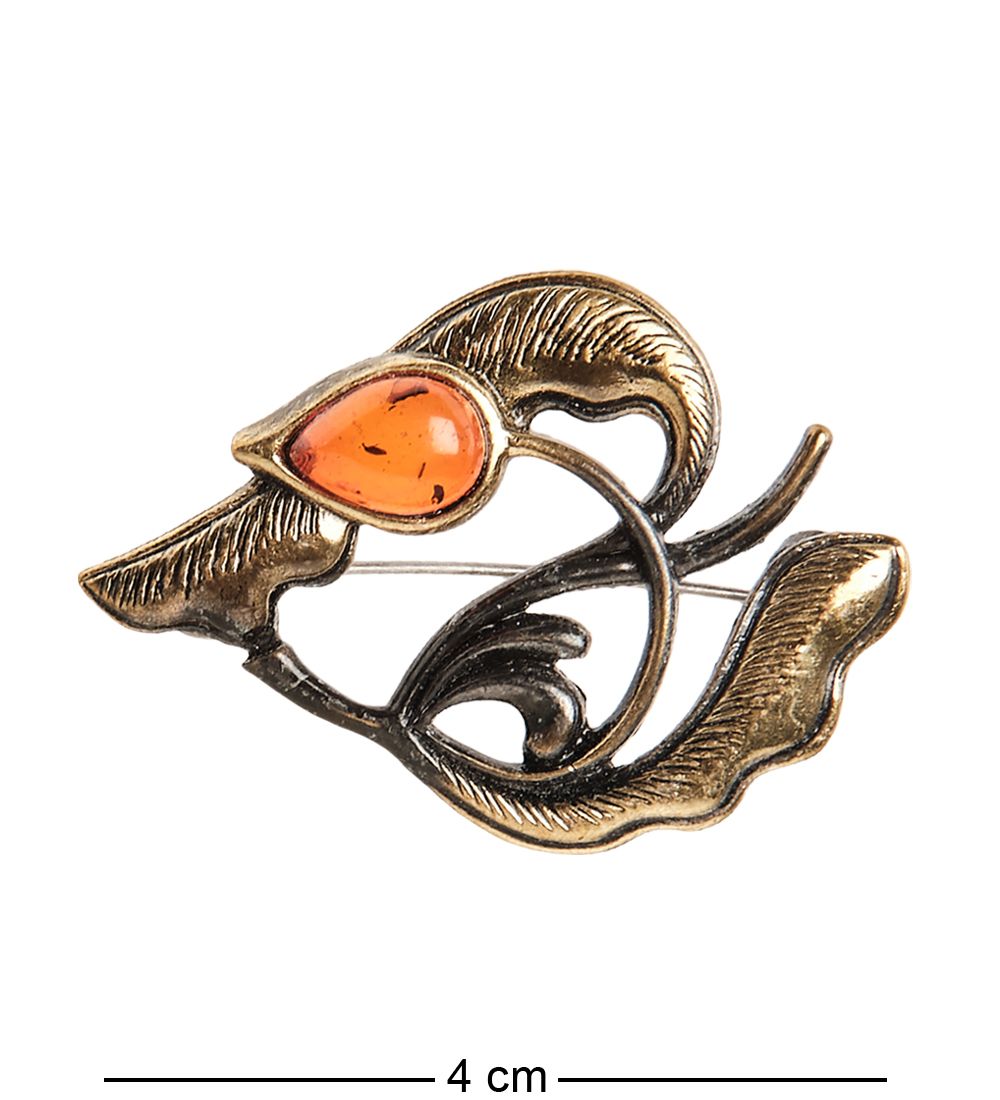 AM-2400 Брошь «Тюльпан» (латунь, янтарь)