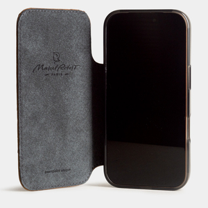 Чехол-книжка кожаная для iPhone 17 Pro, страус цвета карамель