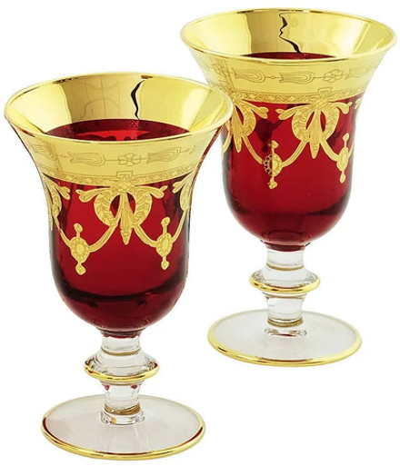 Migliore De Luxe Набор бокалов для вина/воды Dinastia Rosso, хрусталь красный, декор золото 24К - 2шт