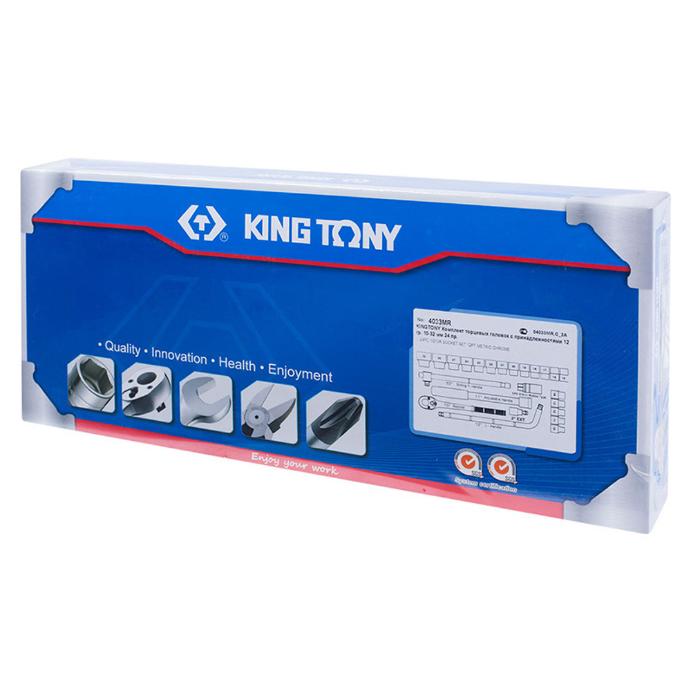 KING TONY (4033MR) Набор торцевых головок с принадлежностями 1/2", 12-гранные, 10-32 мм, 24 предмета
