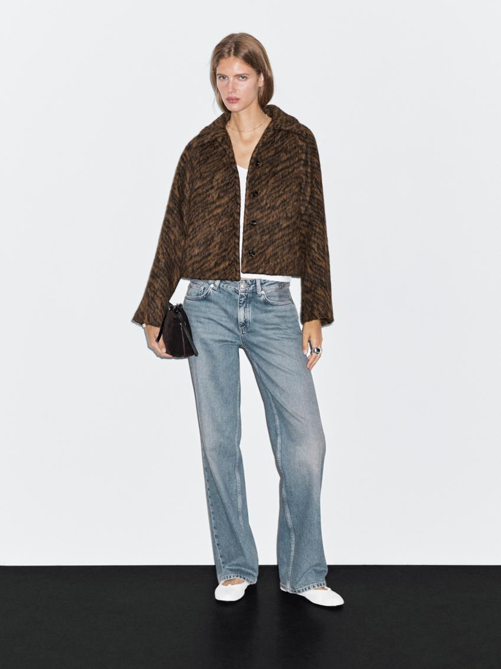 Massimo Dutti Короткое пальто с анималистическим принтом, коричневый