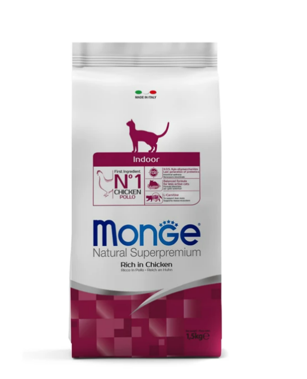 Корм сухой Monge Cat PFB Indoor, для взрослых кошек 1-6 лет, курица, 1,5 кг