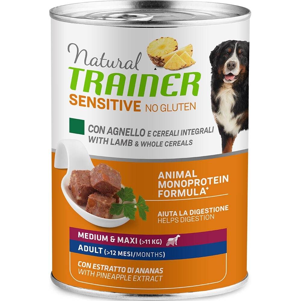 Консервы Natural Trainer SENSITIVE NO GLUTEN без глютена для взрослых собак средних и крупных пород с ягненком 400 г