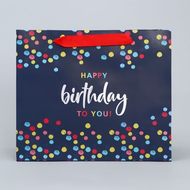 Пакет подарочный ламинированный горизонтальный, «Happy Birthday», ML 27 х 23 х 11,5 см