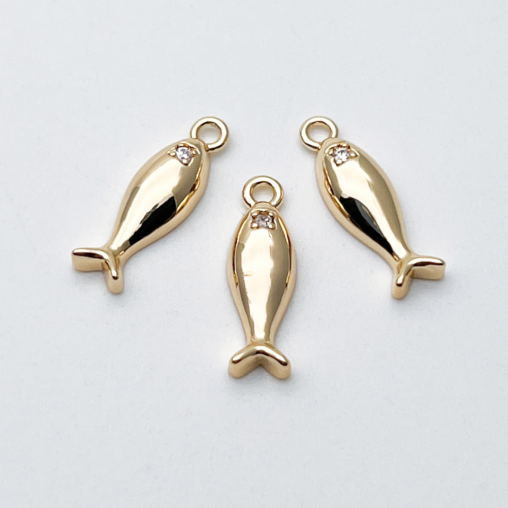 Подвеска Рыба, цвет золото, фианит, размер 16*5 мм, цена за 1 шт