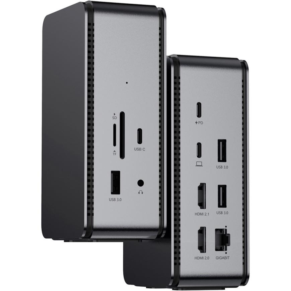 USB-Хаб LYAMBDA (USB-C) с внешним питанием (LIN-07) Подключение: съёмный кабель USB-C. Порты: USB-C (PD 3.0 100 Вт), USB-C, 3 USB-A 3.2 Gen 1, microSD, SD, HDMI 2.1 (до 8K 30 Гц), HDMI 2.0 (до 4K 60 Гц), Gigabit Ethernet, разъём 3,5 мм