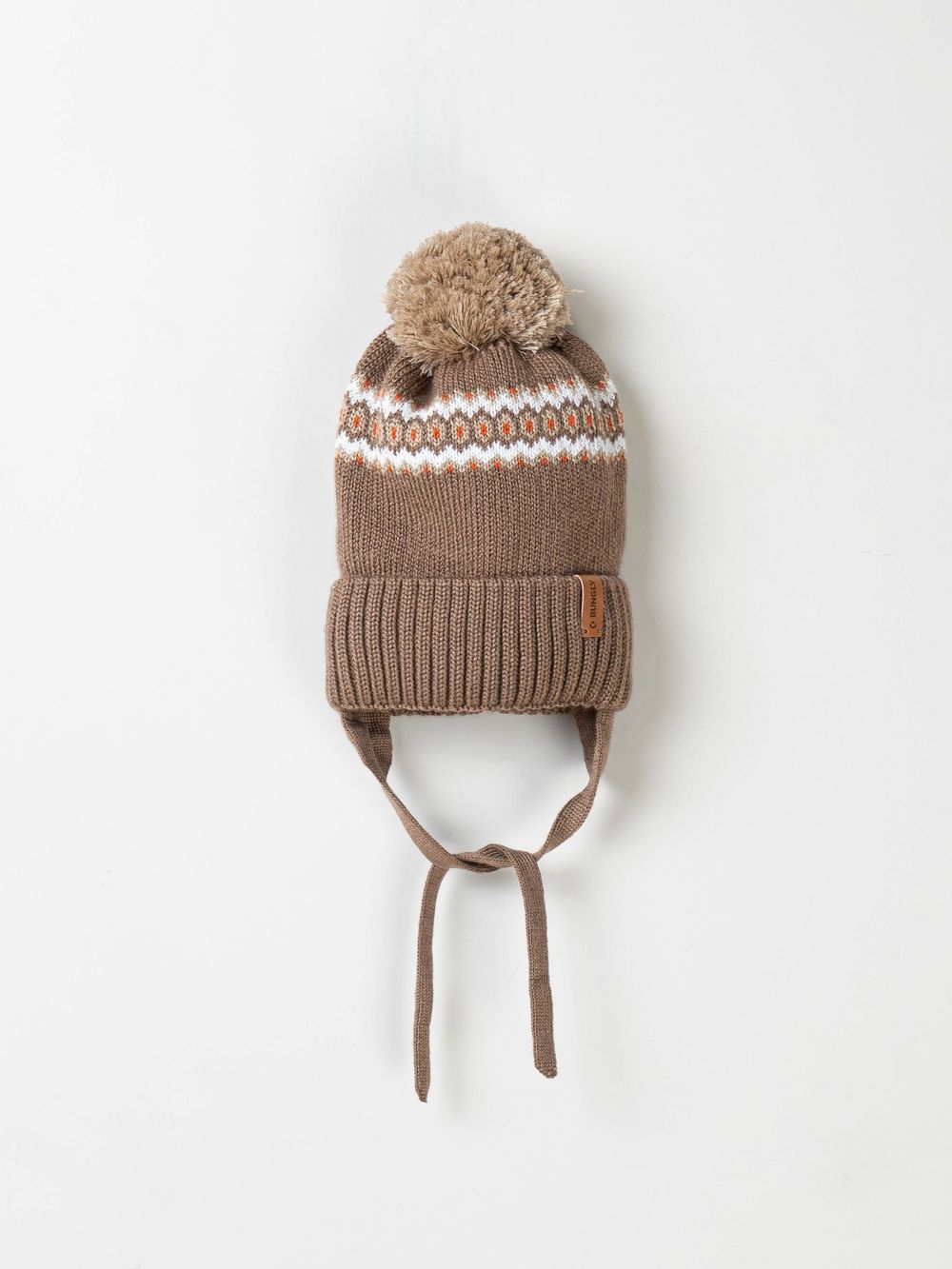 Шапка зимняя из смесовой шерсти с флисовым подкладом "Какао" на завязках