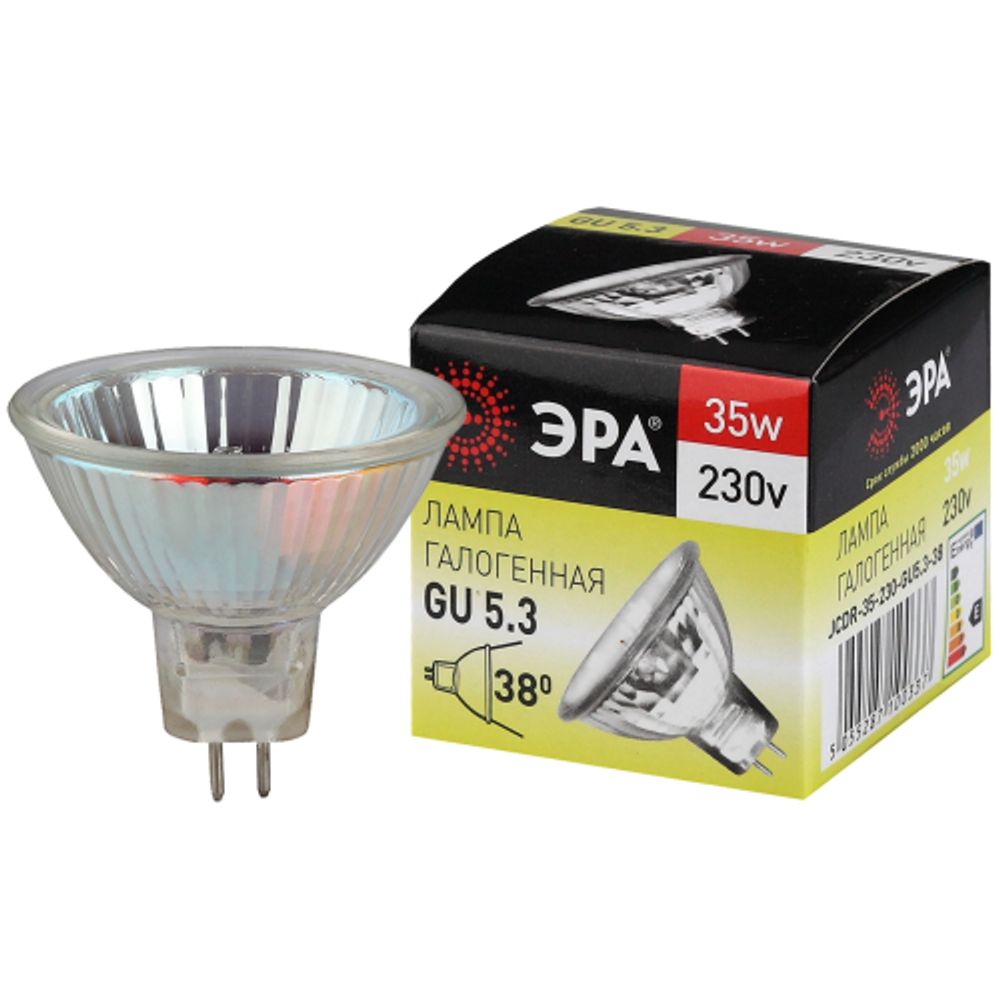 Лампа галогенная ЭРА GU5.3-JCDR(MR16)-35W-230V-CL 35Вт софит теплый белый свет GU5.3 | Лампы галогенные Точечные (MR, PAR)
