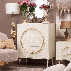 Комод Арт Колор leaves Классик Голд с 3 ящиками Кремовый белый