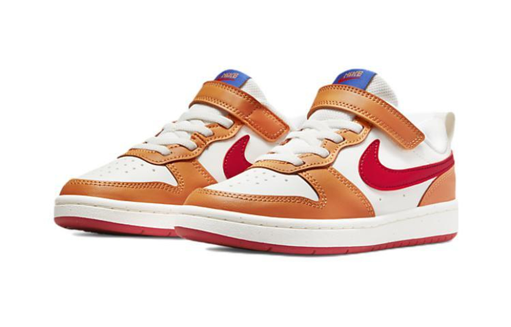 Middle-aged children's Nike Court Borough Low 2 lightweight non-slip low-top sneakers white orange